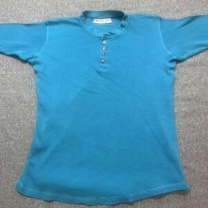King Size Henley Shirt Mens 2XL Blue Long Sleeve Waffle Knit Thermal Cotton